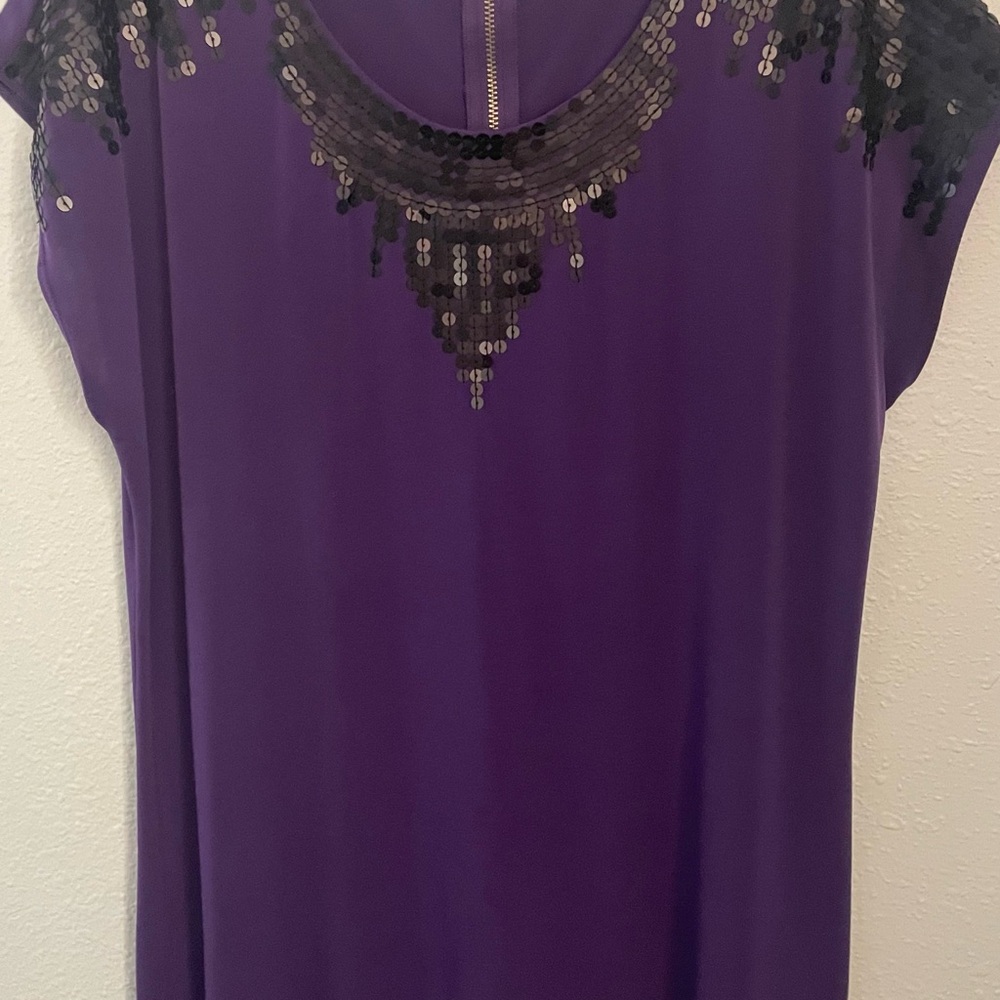 Elle Elegant Purple Mini Dress with Black Sequins-Size Large